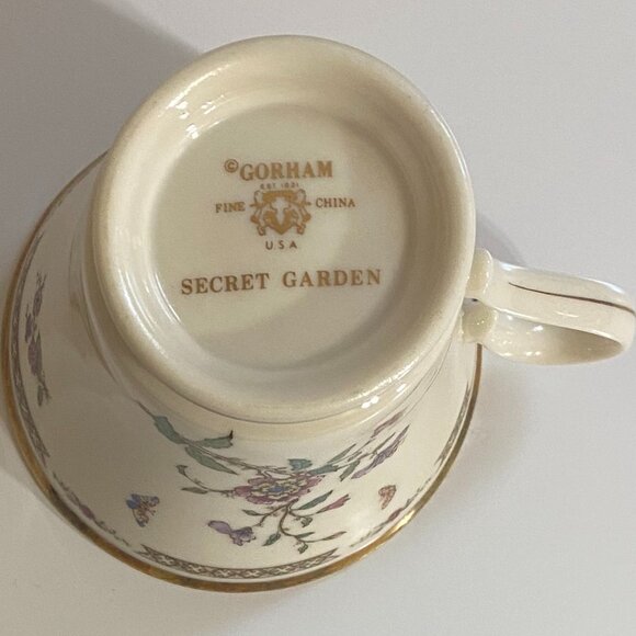 Gorham Fine China Secret Garden Teacup & Saucer Set and 6.5" Bread Plate - Picture 7 of 9